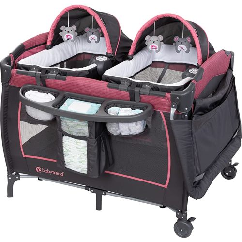 Baby Trend Lil’ Snooze™ Deluxe III Nursery Center® Playard for Twins, Cozy Berry