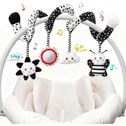 Car Seat Toys Hanging and Stroller Toys for Babies 0-6 Months,High Contrast Baby Toys for Newborn 0 3 Months Brain Development,Black and White Baby Toys for Crib Mobile,Infant Ideal Gift