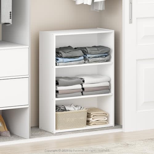 Furinno Reed Closet Organizers and Storage, 3-Tier Reversible Closet Shelves, Closet Organization Shelf, 9.7 x 23.7 x 31.5, for Bedroom, Closet, Plain White