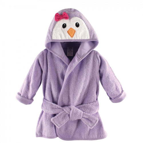 Luvable Friends Baby Girl Cotton Animal Face Bathrobe, Girl Penguin, One Size