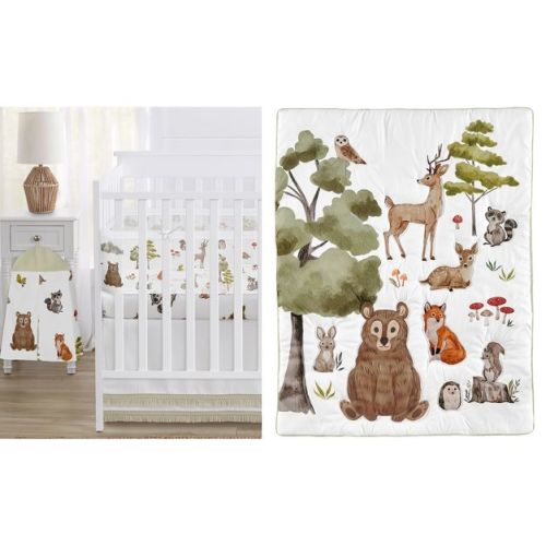 Sweet Jojo Designs Gender Neutral Crib Bedding + BreathableBaby Breathable Mesh Liner Watercolor Woodland Forest Animals 6pc