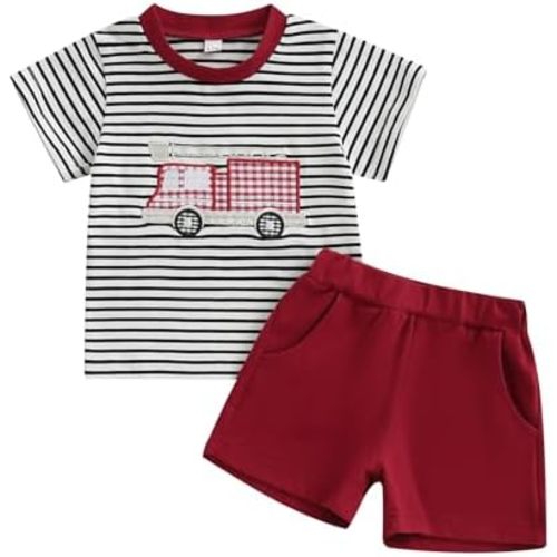 Douhoow Toddler Boy Outfits Farm Animals Truck Embroidery Short Sleeve T-Shirts Tops Casual Shorts Baby Boy Clothes