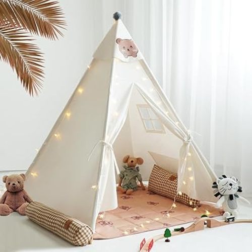 Teepee Tent for Kids-Portable Children Play Tent Indoor Outdoor (White)