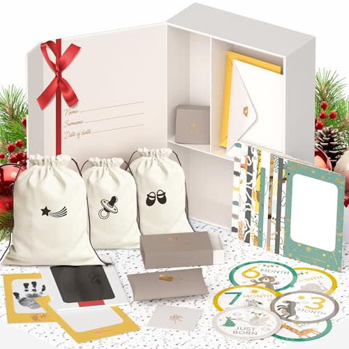 Ultimate Baby Keepsake Box for Boys & Girls - Unique New Parents Gifts for Couples - 10 Beautiful Keepsake Ideas Inside - Perfect for Expecting Parents, Baby Shower, Gift for Mom to Be - Beige