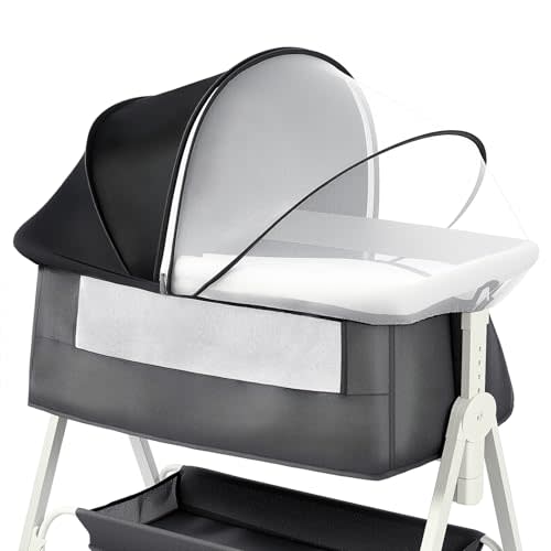 Mosquito Net for Bassinet with Frame,Portable Bassinet Mosquito Net Cover to Keep Pets Out. (Black-Sunshade Bassinet Cover)