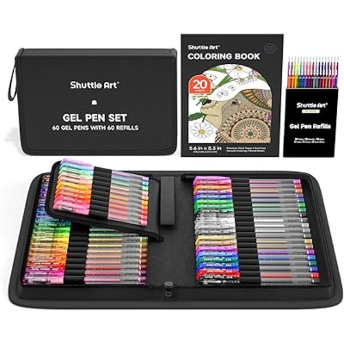 Shuttle Art Gel Pens, 120 Pack Gel Pen Set 60 Colored Gel Pen with 60 Refills for Adults Coloring Books Drawing Doodling Crafts Scrapbooking Journaling