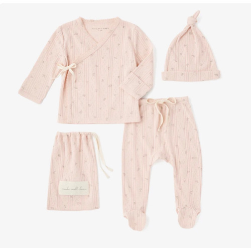 Blush Floral Organic Cotton Pointelle Layette 3 Pc Gift Set