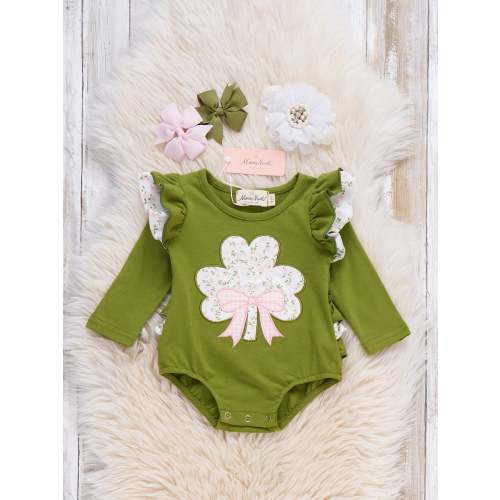 Bow Blessings Shamrock Embroidered Romper