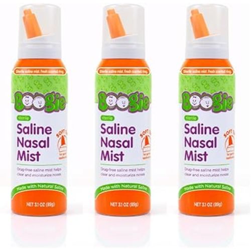 Boogie Saline Nasal Spray Mist for Baby and Kids, Allergy Relief, Nasal Decongestant, Made with Saline, Fresh, 3.1 Ounce (Pack of 3)
