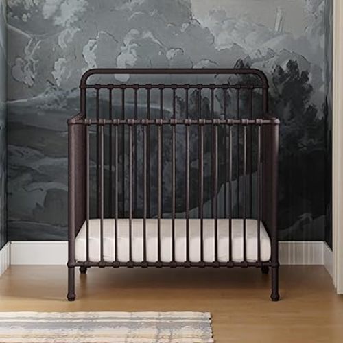 Namesake Winston 4-in-1 Convertible Mini Crib w/Removable Wheels - Converts to Toddler Bed, Daybed & Twin-Size Bed - GREENGUARD Gold Certified - 4 Adjustable Heights - Durable Metal, Easy to Assemble