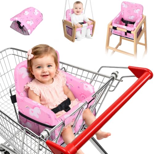 COOLBEBE Shopping Cart Cover for Baby, High Chair & Grocery Cart Seat Cover | Foam-Padded, Adjustable Strap, Side Pocket, Machine Washable, Portable Park Swing Insert for Baby Toddler Boy & Girl, Pink
