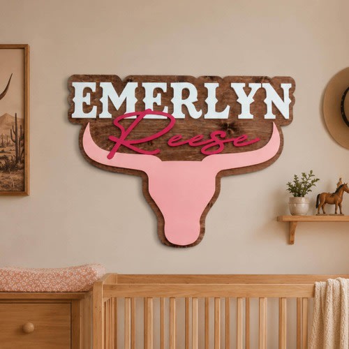 Personalized Nursery Name Sign, Western Wall Decor, 3D Wall Art