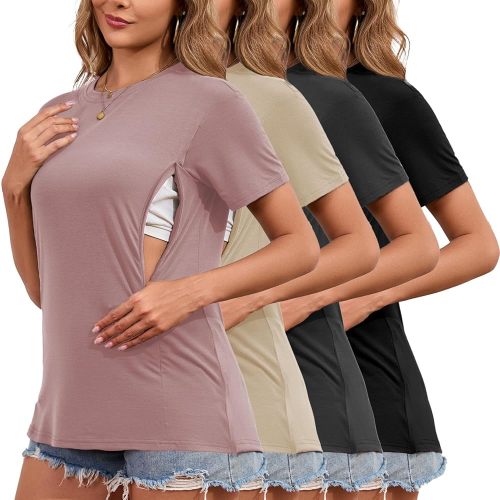 Ecavus Women's 3-Pack Nursing Shirts for Breastfeeding with Hidden Zippers Loose Fit Maternity Tops