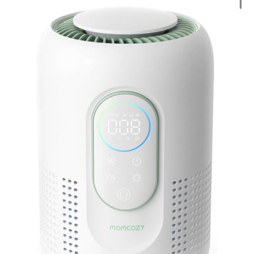 Momcozy Nursery Air Purifier, 4-Filter System with H13 HEPA & Carbon, Real-Time PM2.5 Air Quality Monitor & Display with 3-Color Status, Baby Air Purifier with 21 dB Sleep Mode, Dimmable Night Light