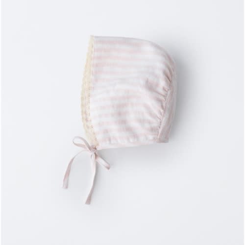 SEERSUCKER STRIPE LACE BONNET - Pale pink | ZARA United States