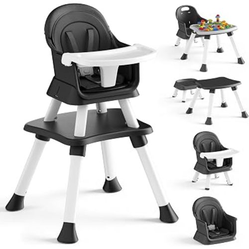 8-in-1 Baby High Chair, Convertible Feeding Chair, Black