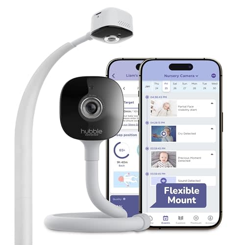 HUBBLE CONNECTED GoBaby AI Baby Monitor — 2K HD Camera, Flexible Mount w/Smart Monitoring Including Covered Face & Rollover Detection, True Cry Alerts + Nightlight & Soother