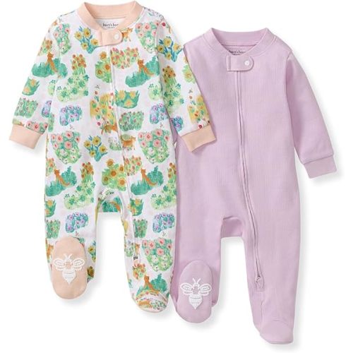 Burt's Bees Baby Girls' Organic Cotton Sleep and Play Footed Pajamas