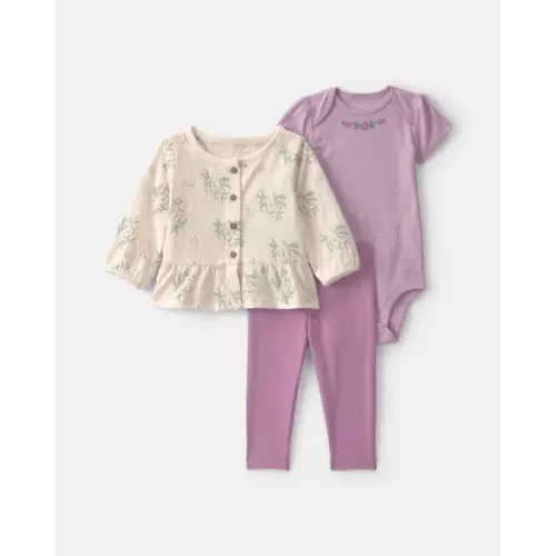Baby Girl 3-Piece Floral Layering Set - Purple/Ivory | Carter's