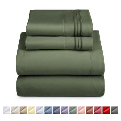 Nestl California King Sheets Set, Instantly Soft, Soft Microfiber Deep Pocket 4 Piece Bed Sheet Sets, Olive Green