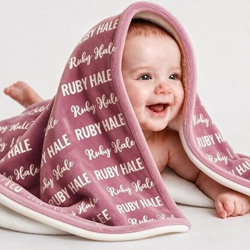 Personalized Fleece Baby Blanket with Name for Girls, Ultra Soft Cozy Receiving Blankets Toddler Swaddles for Crib Stroller, Custom Newborn Gifts for Baby Girls Kids
