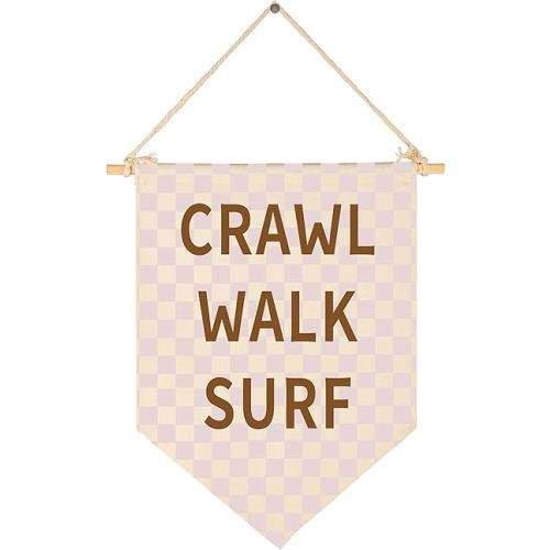 Crawl Walk Surf Banner-Nursery Baby Room Playroom Wall Decoration-Baby,Shower Birthday Christmas Gift for Baby Toddler Boy Girl Kids-Canvas Hanging Flag Banner Pennant Wall Sign Decor