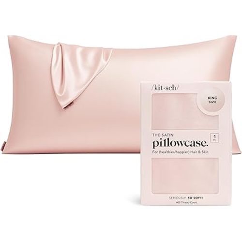 Kitsch Satin Pillowcase with Zipper - King Size, Blush