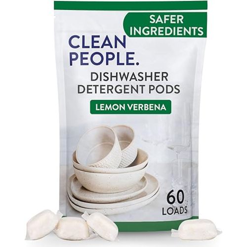 The Clean People Dishwasher Pods - Cuts Grease & Rinses Sparkling Clean - Residue-Free - Phosphate Free Dishwashing Pods (60 Count, Lemon Verbena)