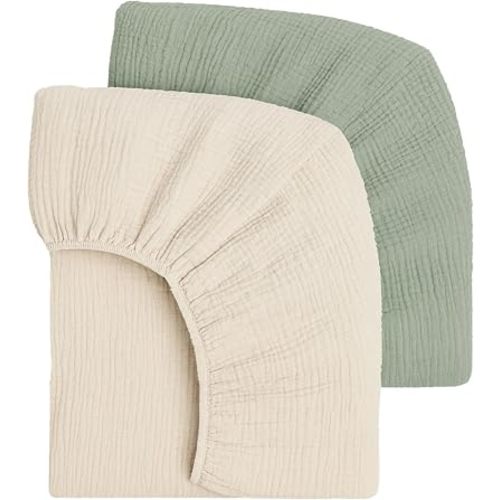 Mère & Moi: Muslin Fitted Crib Sheets: 2 Pack - Dark Green & Cream - 28x52", 100% Cotton, Oeko-TEX, Soft & Breathable, Baby & Toddler Mattress Bedding