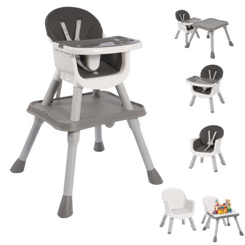 Signature Fitness Plastic Baby High Chair with Tray, Gray-White Feeding Chair for Toddlers
