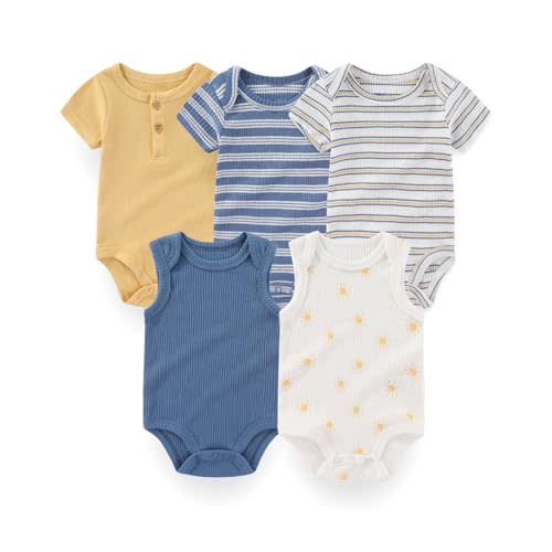 MAMIMAKA Newborn Baby Short Sleeve Bodysuits Cotton One-Piece Baby Boy Girl Clothes 5-Pack