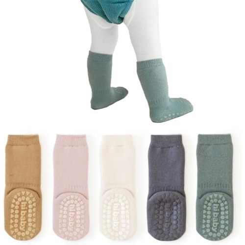Baby Wool Non-Slip Grip Socks, Winter Warm Knee-High Stockings for Girls Boys Newborn