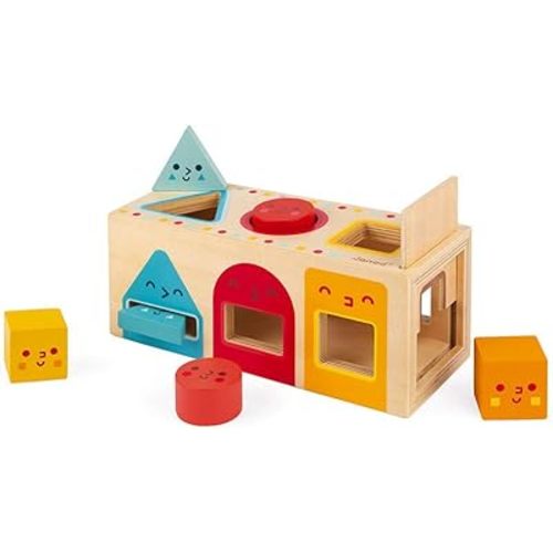 Janod Geometric Shapes 6 pc Wooden Sorting Box - Ages 12+ Months - J05330