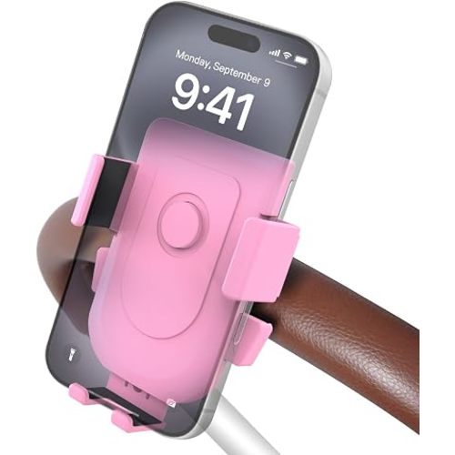 Baby Stroller Phone Holder, Bike Phone Holder, Shopping Cart, Motorcycle Phone Mount, Golf Cart, Push Cart, Treadmill, Universal- iPhone, Cell Phone Clamp (Pink)