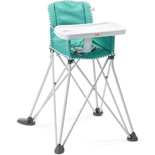 Bright Starts Pop 'N Dine Portable High Chair, Indoor/Outdoor, BPA Free Tray, Easy to Fold, Unisex, Teal, 6 Months +