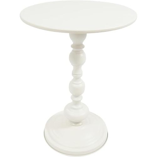 Small Round Side Table - Retro Metal Pedestal End Table for Living Room, Bedroom, Sofa & Small Spaces, 15.7'' ×20.5'' (White)