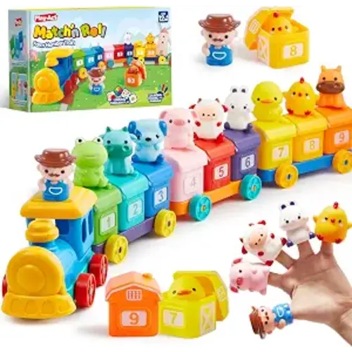 Play-Act Learning Toys for 1 2 3 Years Old, Counting, Matching & Sorting Montessori Learning Farm Train Including 9 Farm Animals, Birthday Gift for Baby Boys Girls