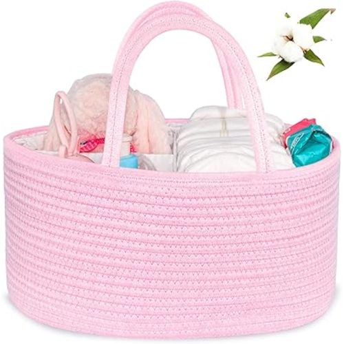 ABenkle Diaper Caddy Organizer, Boho Rustic Cotton Rope Nursery Baby Basket, Changing Table Organizer for Baby Diaper Storage and Baby Shower