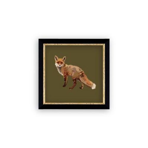 Petal Lane 8"x8" Fox Closeup Wall Art: Vintage Style, Framed Canvas, Sawtooth Mount