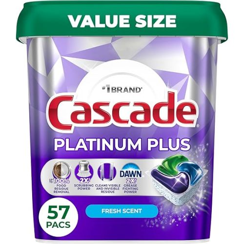 Cascade Platinum Plus Dishwasher Pods, Dishwasher Detergent, Dish Detergent Soap, Fresh, 57 Count