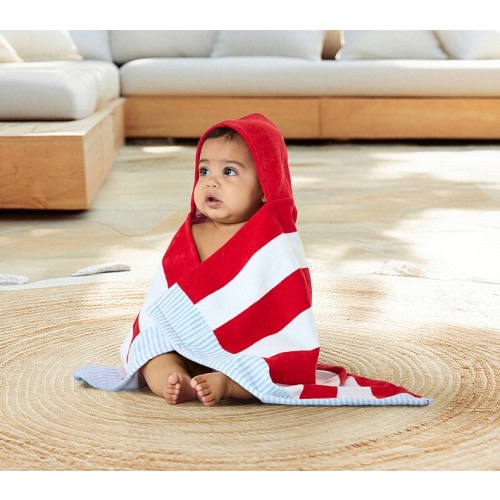 Rugby Stripe Whale Baby Beach Hooded Towel UPF 50+