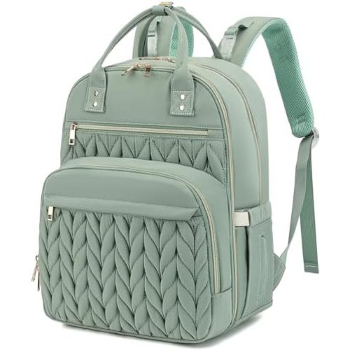 Quilted Baby Diaper Bag Backpack for Women, Baby Girls Boys Nappy Bags with Stroller Straps Insulated Pockets (Matcha Green)