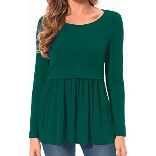 Bearsland Women’s Nursing Top Long Sleeve Scoop Neck Nursing Shirt Breastfeeding Shirt Pregnancy Clothes