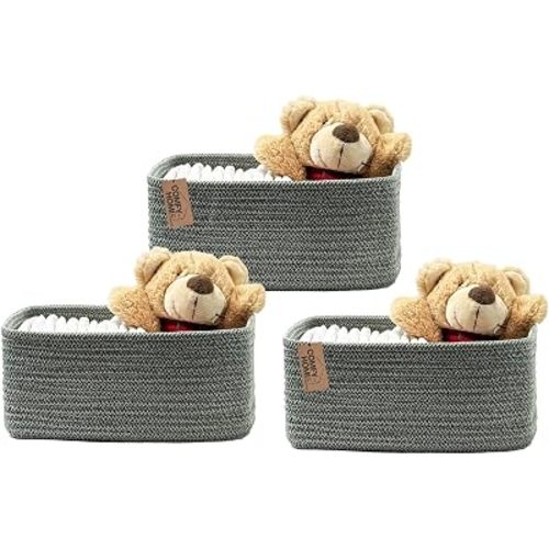 COMFY-HOMI 13" x 8.5" x 5.1" Storage Baskets for Organizing | Cotton Rope Woven Basket | Toy Storage Bin Box | Basket for Shelves, Closet Organizer Bin, Decorative Closet Shelf, 3 Pack