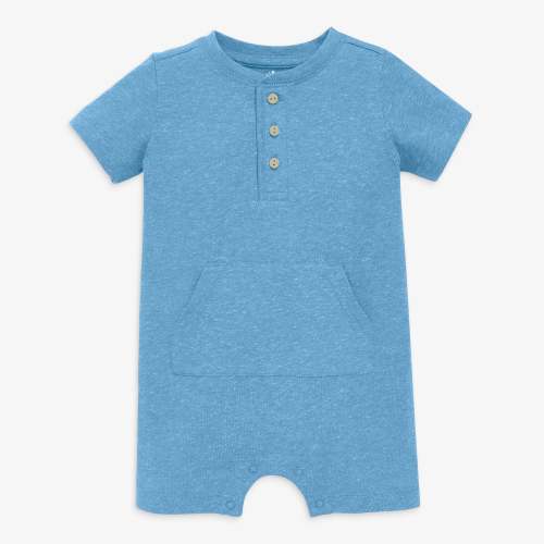 Baby heathered henley shortie - Cornflower / 0-3