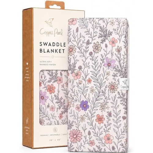 Copper Pearl Swaddle Blankets for Newborns | Soft Stretchy Receiving Blankets for Boys and Girls | Large 46 x 46 Inch Baby Blankets | Lightweight and Breathable Swaddles | Flora