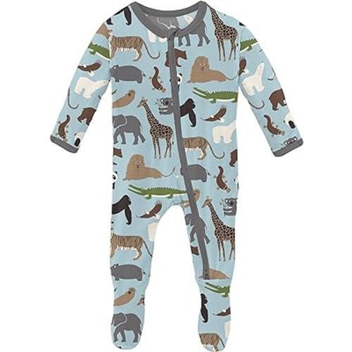 KicKee Footie with 2 Way Zipper in Celebration Prints, One-Piece Boy or Girl Baby Clothes