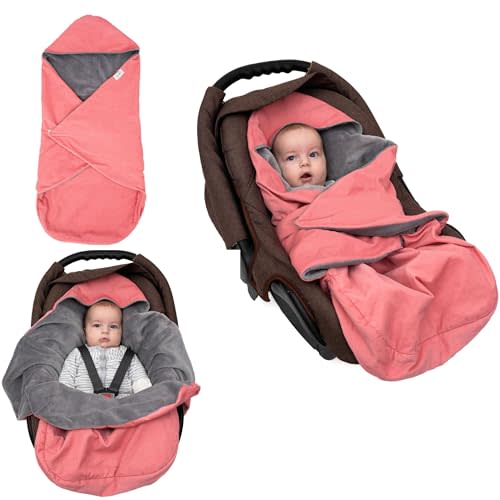 Car Seat Blankets for Babies Winter - Stroller Footmuff Carseat Cover Baby 5 Point Harness - Swaddle Bunting Bag (Pink)