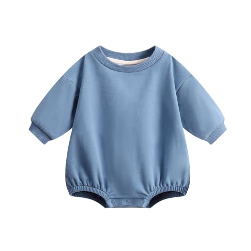 Bafeicao Baby Boy Girl Sweatshirt Romper Organic Cotton Solid Color Long Sleeve Bubble Romper Oversized Warm Fall Winter