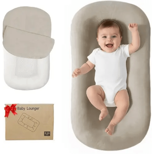 RSN Baby Lounger, Bionic Design Baby for Newborn 0-24 Months, Soft Organic Cotton Breathable Lounger for Infants (Light Gray)